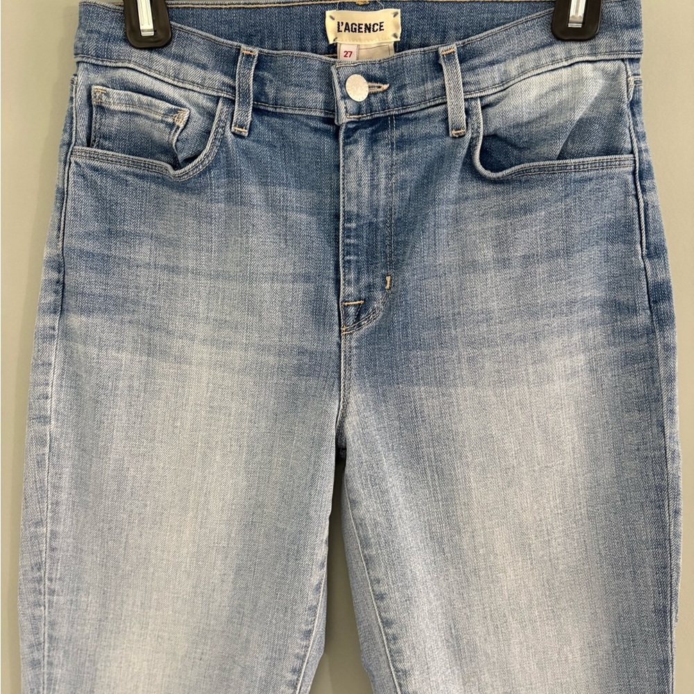 L’AGENCE Sada High Rise Cropped Slim Jeans Raw Hem Size 27 Light Wash - Picture 3 of 13